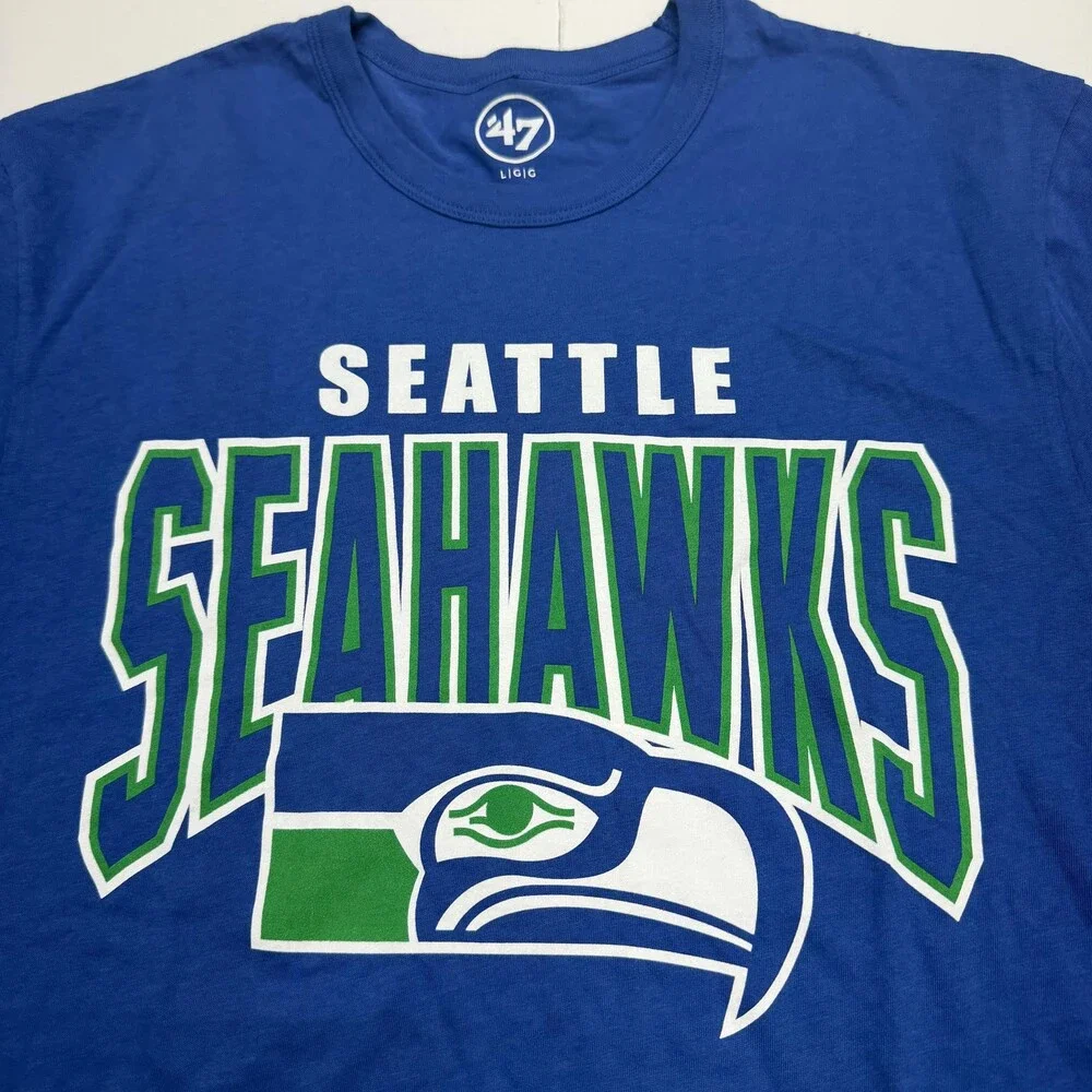 Seattle Seahawks Shirt Mens Large Blue NFL Football Historic Graphic 47 Brand